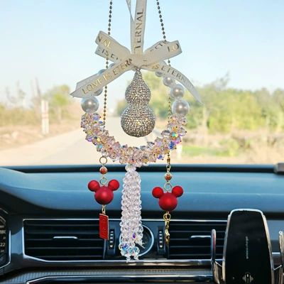 Car hanging, Crystal Gourd Car Pendant with - pink-strawberry-diamond-gourd-mickey