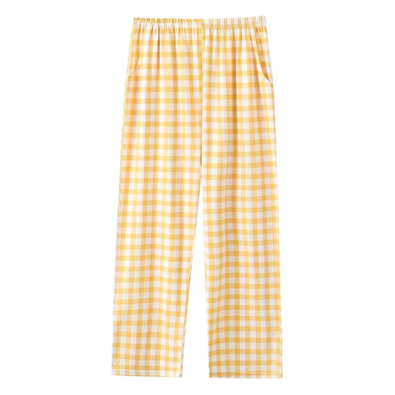 New Japanese plaid pajama pants women's spring and autumn knitted cotton thin pants can be worn outside loose casual women's trousers home