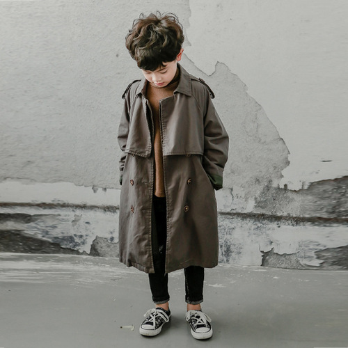 Children's clothing boys autumn clothing coat 2024 new spring and autumn items Korean style handsome boy middle and large children autumn trench coat fashion