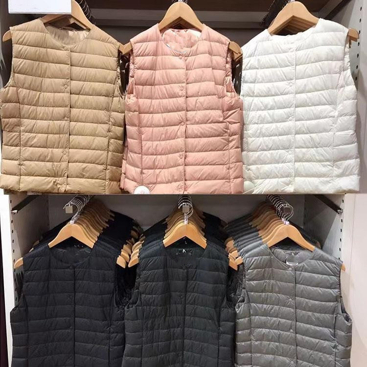 90 White Duck Down New Lightweight Japanese Down Jacket Women's Short Down Vest Warm Vest Round Neck V-neck Waistcoat