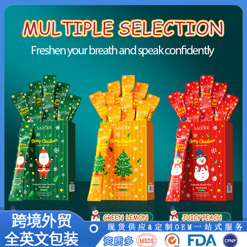 English SADOER Christmas Probiotics Green Lemon Mint Cleaning Oral Mouthwash Cross-border Foreign Trade Wholesale