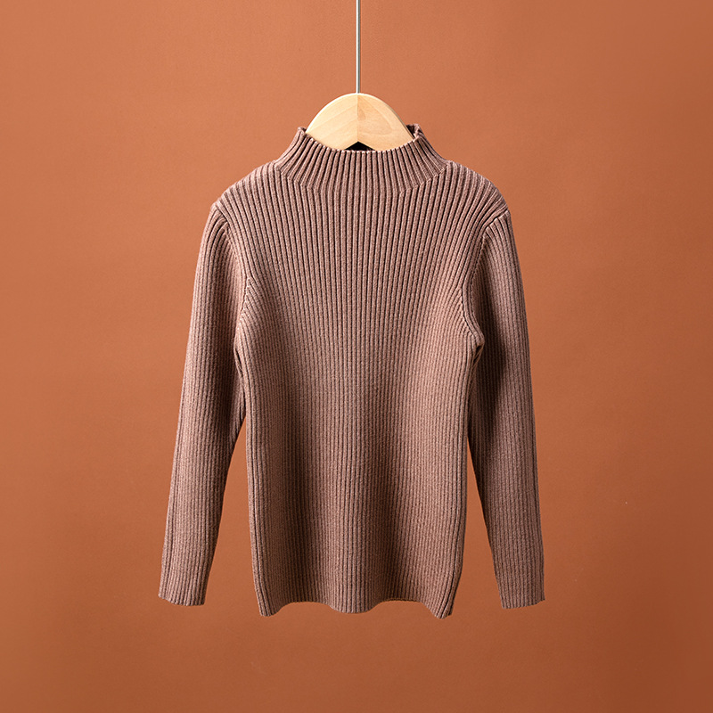 Suéter coreano de cuello alto para niños y niñas, camisa de punto para niños de mediano edad, invierno y otoño, chaqueta caliente de cuello alto