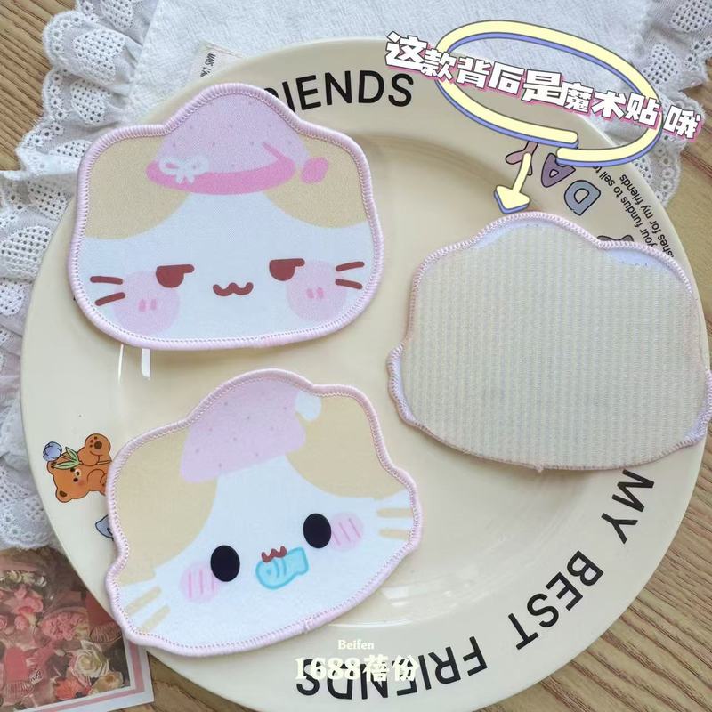 古早感坏笑猫刘海贴可爱少女棉花糖猫碎发贴魔术贴儿童发饰不伤发|undefined