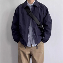 クロスボーダーメンズ日本のレトロルーズカジュアルラペルコーチジャケット多用途無地シンプルな春と秋の作業服Yitai