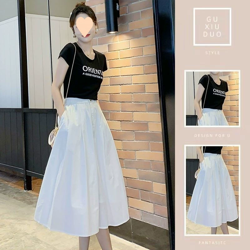 Белая хлопковая юбка для женщин, новинка 2025 года, юбка средней длины, тонкая плиссированная юбка с высокой талией, летняя юбка-зонтик