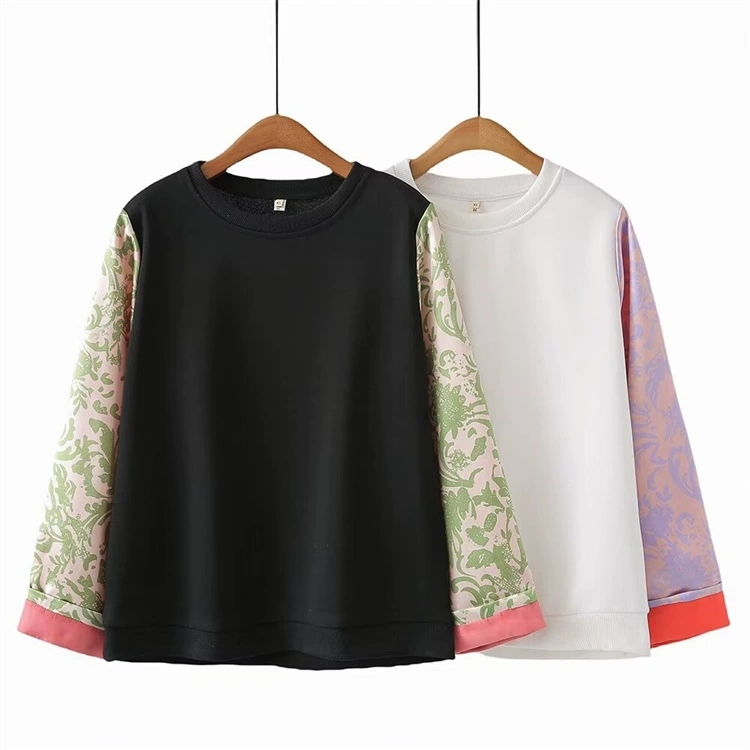 Ретро Мода больших размеров женская одежда 2024 Весна новая пухлые девушки Универсальный возрастающий возраст Национальный Стиль Шить Свитер с круглым вырезом 908