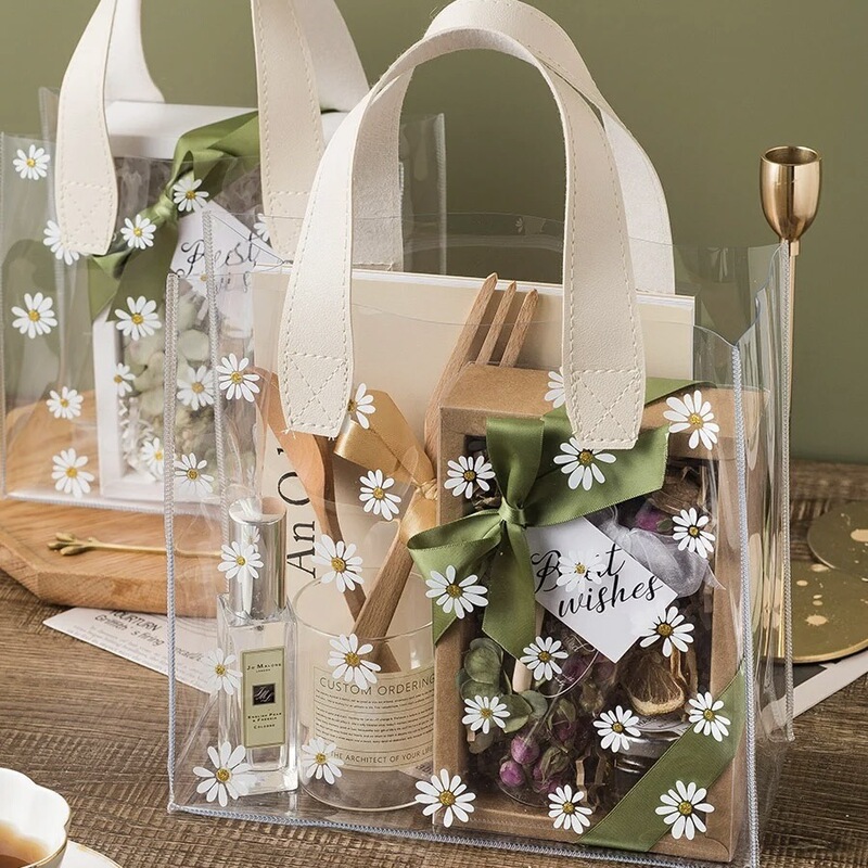 Transparent PVC Handbag Daisy Gift Bag Opening Gift Accompanying Gift Bag Cosmetics Wedding Wedding Candy Transparent PVC Handbag Daisy Gift Bag Opening Gift Accompanying Gift Bag Cosmetics Wedding Wedding Candy