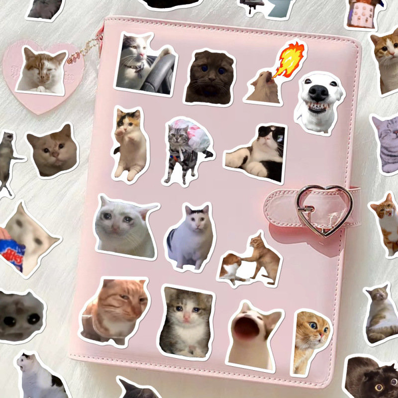 202 猫ミームステッカークリエイティブ面白いかわいいペットインスタイルハンドブック携帯電話ケースステッカー防水|undefined