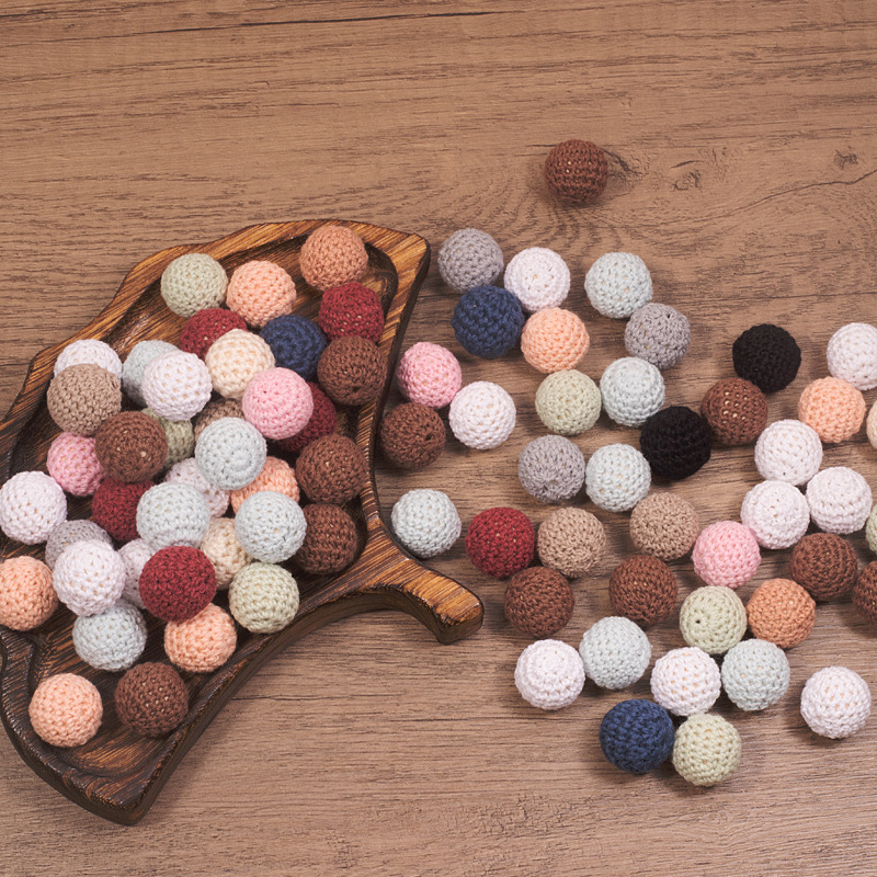 20mm Wool Hand Hook Beads Multi-Color Cotton Beads Wooden Beads Mother and Baby Toys Accessories Jewelry DIY Materials Export