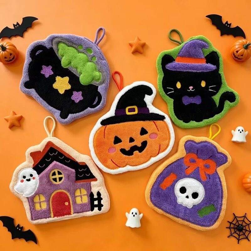 Halloween Pumpkin Ghost Hanging Coral Fleece Hand Towel, Non-Shedding, Absorbent, Bathroom Hanging Towel, Souvenir Halloween Pumpkin Ghost Hanging Coral Fleece Hand Towel, Non-Shedding, Absorbent, Bathroom Hanging Towel, Souvenir