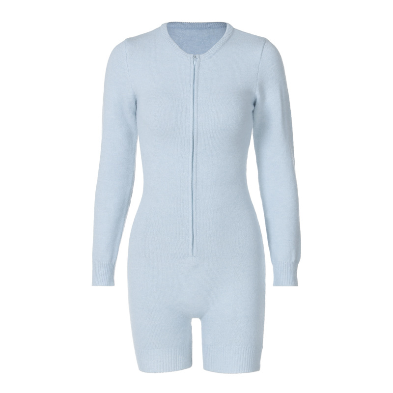 Ropa de mujer transfronteriza de Amazon europea y americana 2025 primavera nuevo estilo manga larga color sólido cremallera suéter de punto ajustado mono image 6