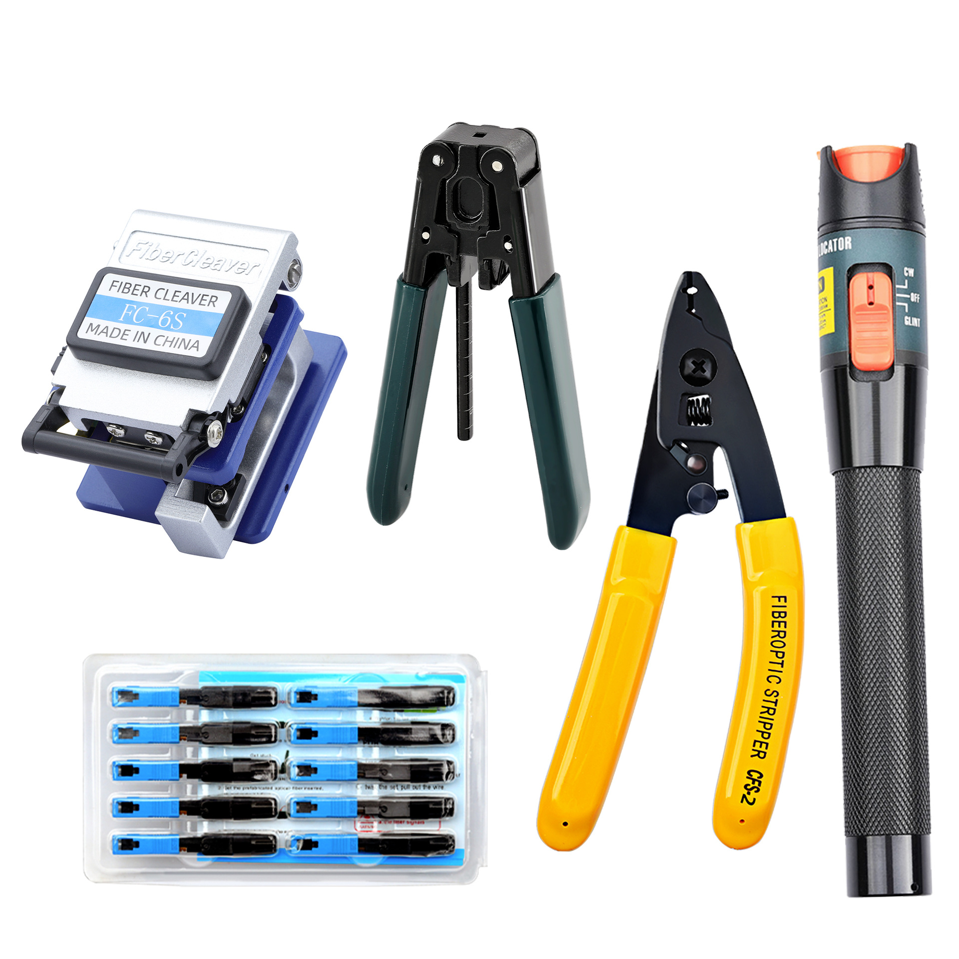 Cutting knife + stripping device + double-Port wire stripper +10mW red light pen +10 cold connectors