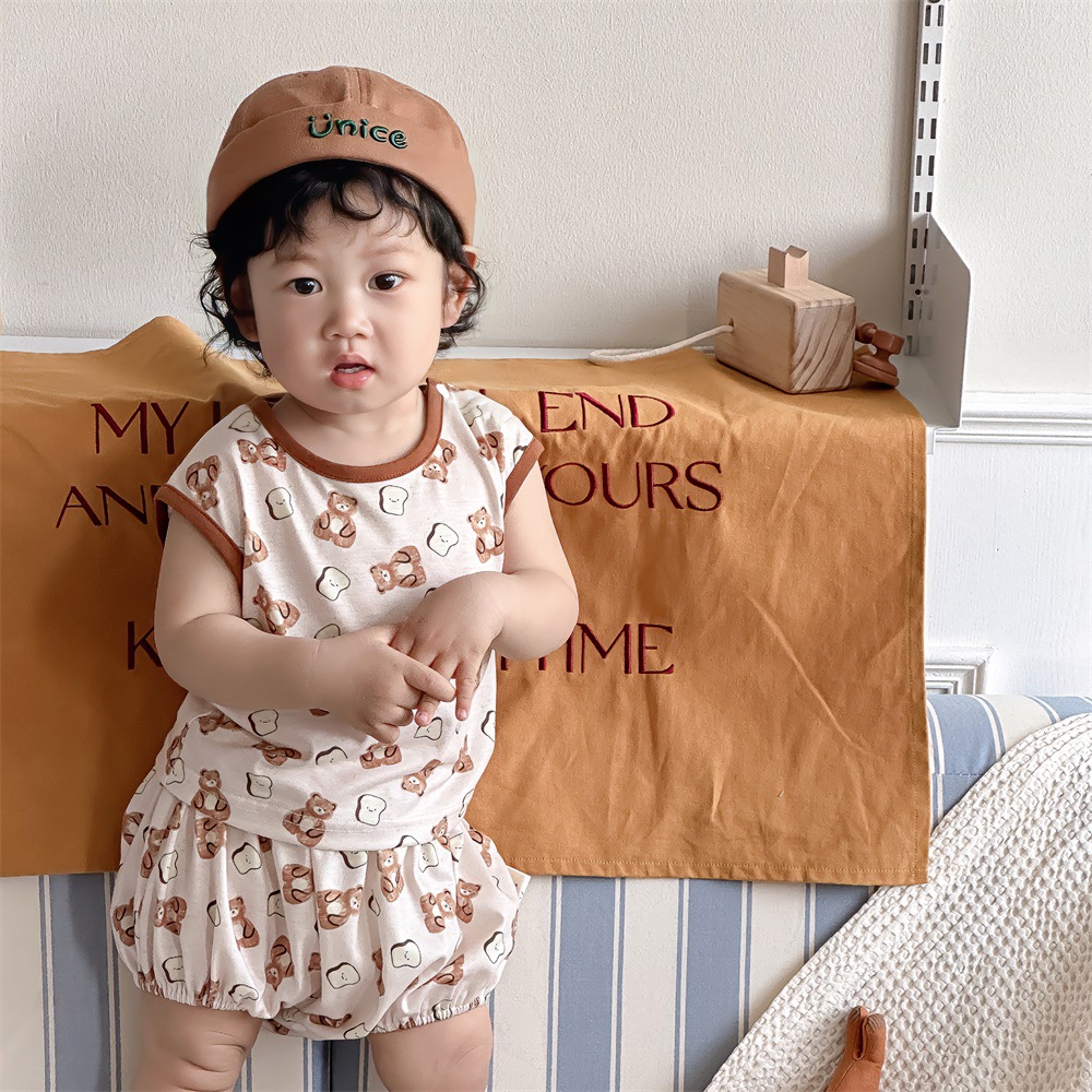 Traje de pantalones cortos de chaleco para niños de verano para niños de estilo coreano 1-3 años