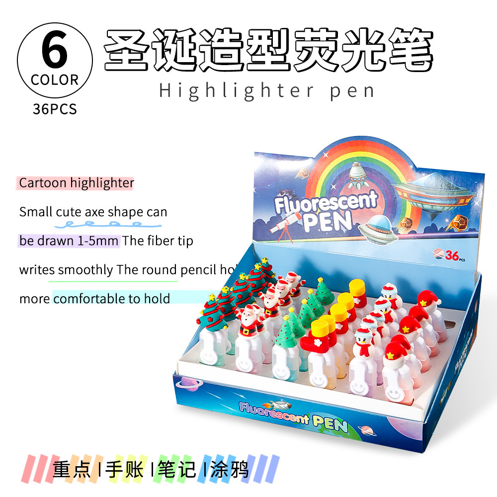 Navidad dibujos animados mini resaltador conjunto de cuentas de mano DIY marcador graffiti lindo resaltador