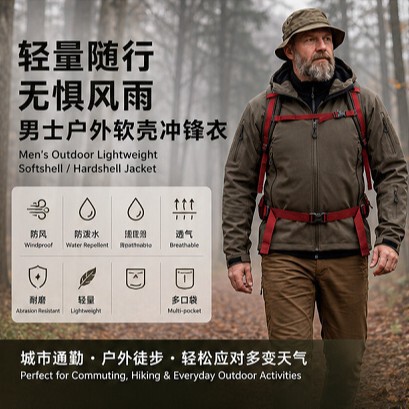 Outdoor Lightweight Commuter Jacket, Softshell Jacket, Men's Windproof and Water-Repellent Mountaineering Jacket Outdoor Lightweight Commuter Jacket, Softshell Jacket, Men's Windproof and Water-Repellent Mountaineering Jacket