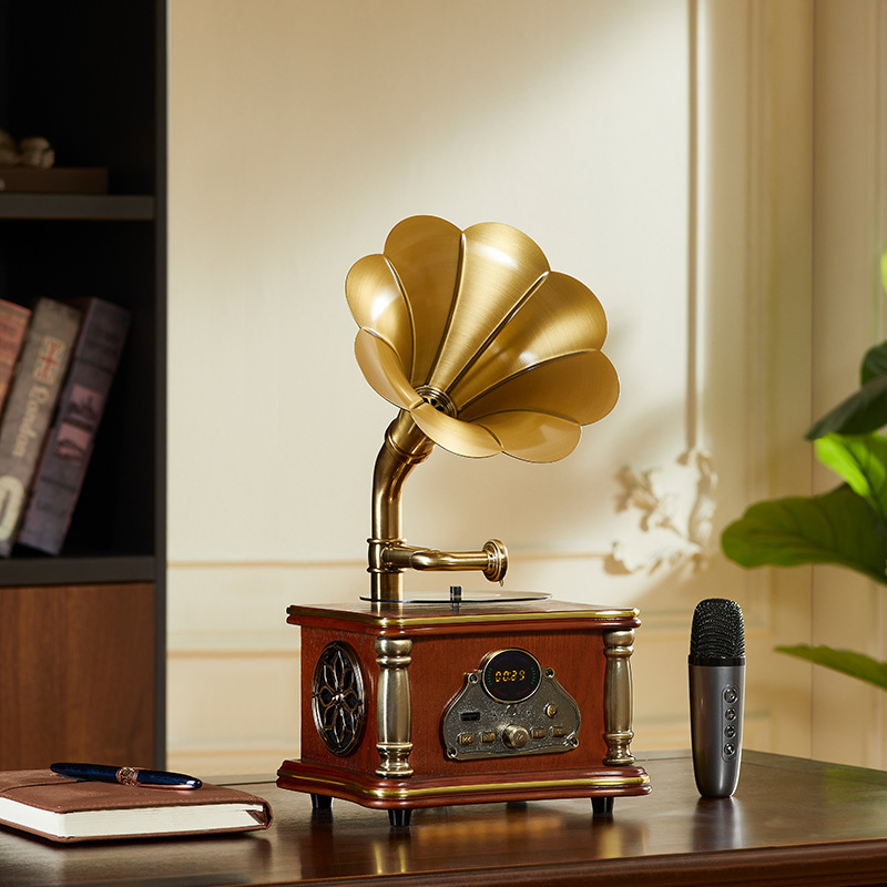 ODN Odino Mini Phonograph Shape Creative Ornaments Bluetooth Speaker Retro Radio Portable Charging