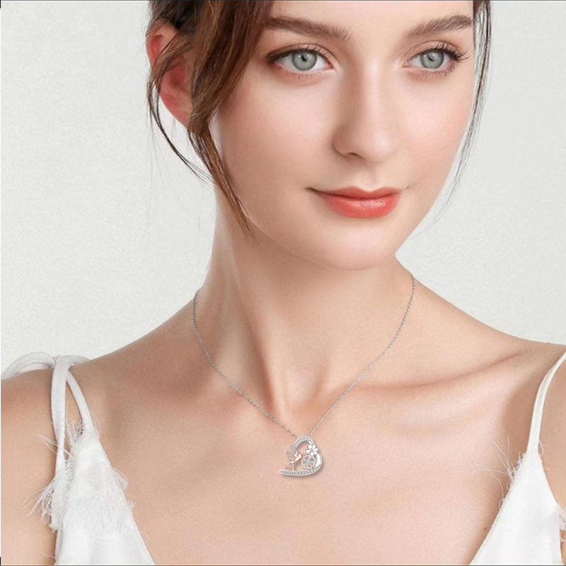 IG Style Shiny Heart Shape Flower Bird Alloy Hollow Out Inlay Rhinestones Women's Pendant Necklace 1 Piece display picture 3