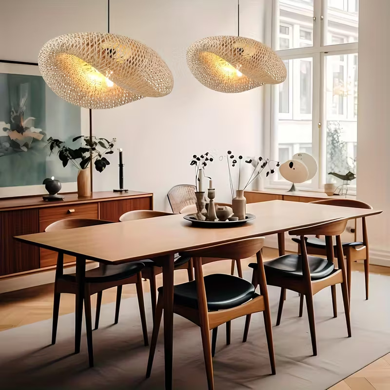 Personalidad creativa nido de pájaros candelabro comedor sala de té sala de estar hotel residencial decoración lámpara de bambú arte bambú trenzado