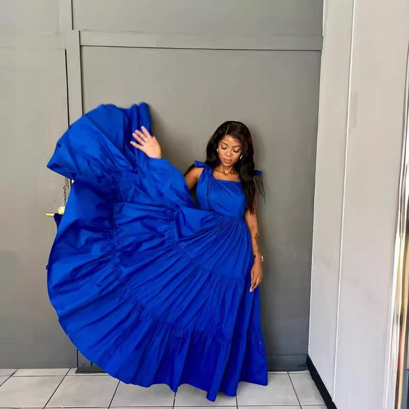 Europe and the United States cross-border women's clothing 2024 summer new fashion sweet bow lace long waist sling dress