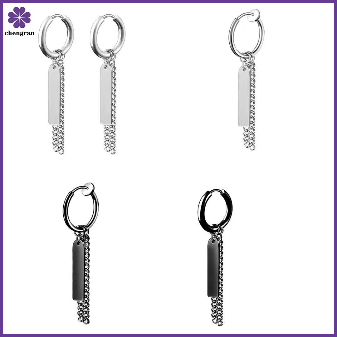 Tag tassel chain earrings men's trendy earrings non-pierced earrings titanium steel earrings