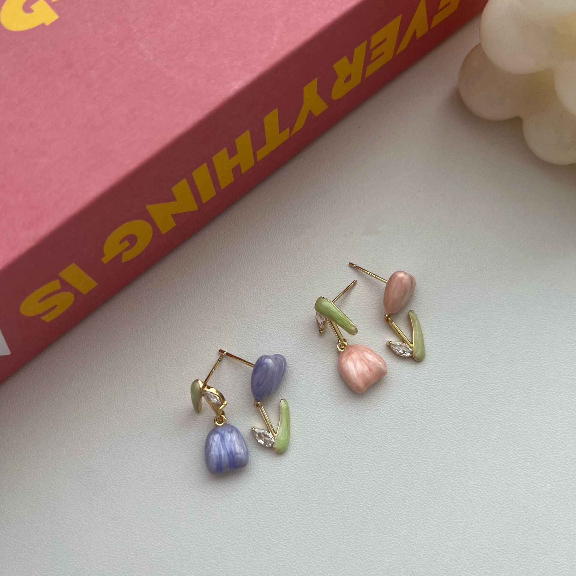 Fresh cute asymmetrical design earrings with zircon