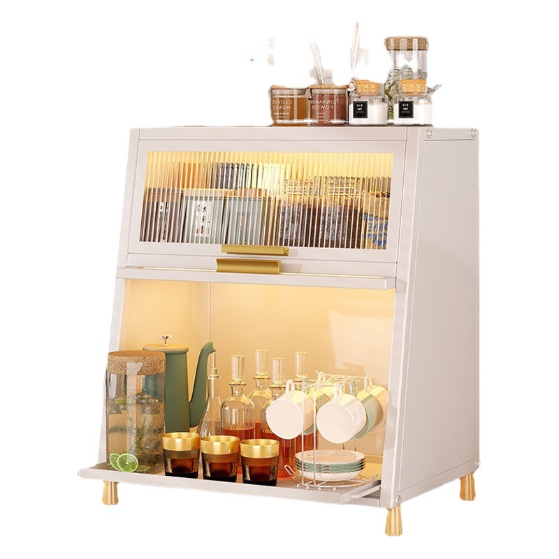 Hogar a prueba de polvo Flip taza almacenamiento rack acero al carbono completamente sellado condimento tarro capas drawable almacenamiento rack luz gabinete de lujo