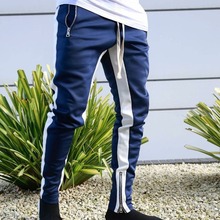 跨境拼条长裤欧美高街新品长裤脚口拉链棉夏季长裤休闲运动裤跑步