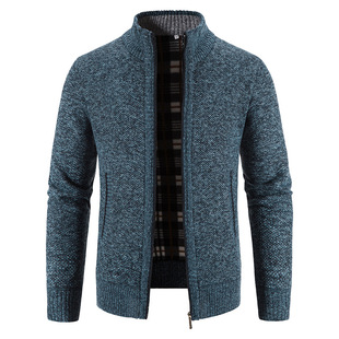 2025 Men's Velvet Thickeneded Stand-Up Collar Cardigan Sweater Men's Export Large Size Stand-Up Collar Sweater European and American Sweater