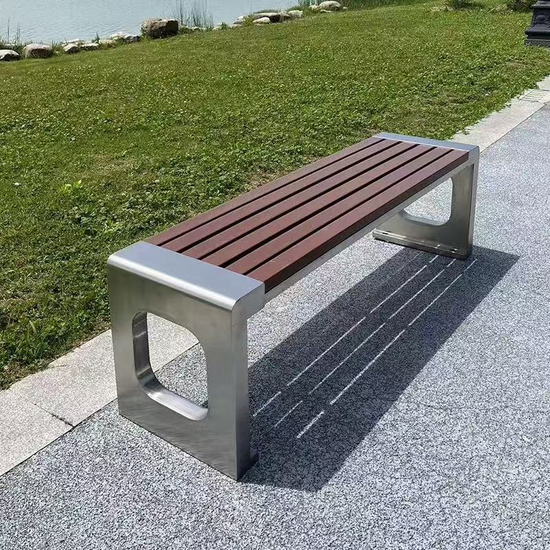 silla de parque de acero inoxidable banco al aire libre banco de jardín plaza taburetes al aire libre asiento público de ocio de plástico de madera anticorrosivo image 9