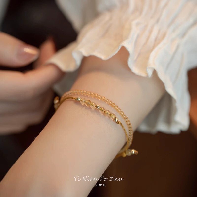 Yellow Citrine and Golden Rutile Quartz Natural Stone Bead Design Gift 14K Gold Light Luxury Stackable Bracelet for Women Without a High-End Feel Yellow Citrine and Golden Rutile Quartz Natural Stone Bead Design Gift 14K Gold Light Luxury Stackable Bracelet for Women Without a High-End Feel