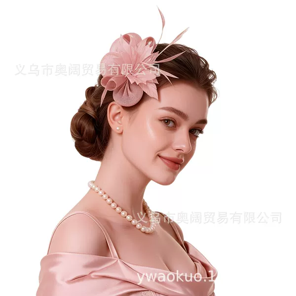 European and American Amazon retro bridal feather and faux linen flower headpiece, suitable for horse racing, balls, and banquets; wholesale