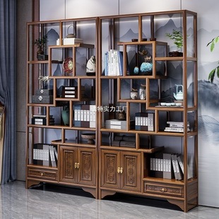 New Chinese Style Solid Wood Multi-Treasure Shelf Office Tea Room Display Cabinet Partition Display Bookshelf