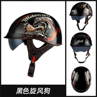helmet summer retro Harley motorcycle, Motosiklet kaskı (dəbilqə) - rw-15-bright-black-whirlwind-dog-black-mirror-m