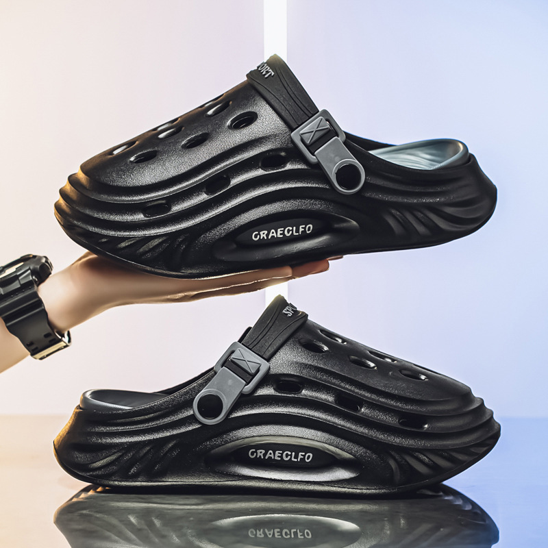 Zapatos con agujeros para hombres que usan en verano, conduciendo dos zapatillas de Baotou antideslizantes, sandalias de playa deportivas de gran tamaño al aire libre para adolescentes