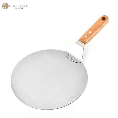 Cross-border 10-inch stainless steel pizza turner, round wooden handle cake spatula, thick large pizza spatula for baking
