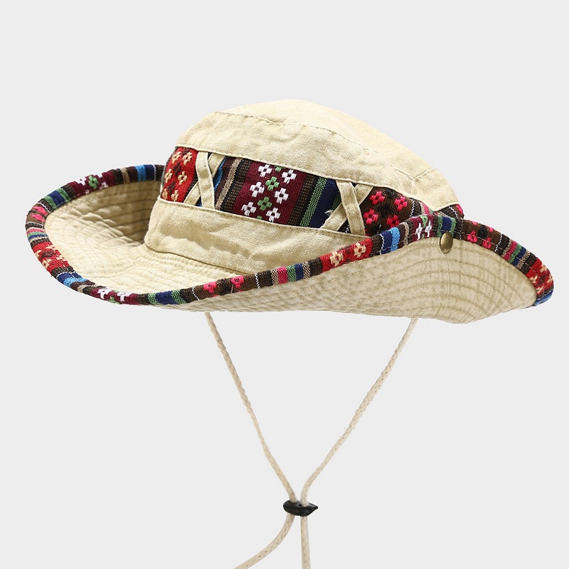 Wide Eaves Rim Unisex Ethnic Style Geometric Wide Eaves Bucket Hat