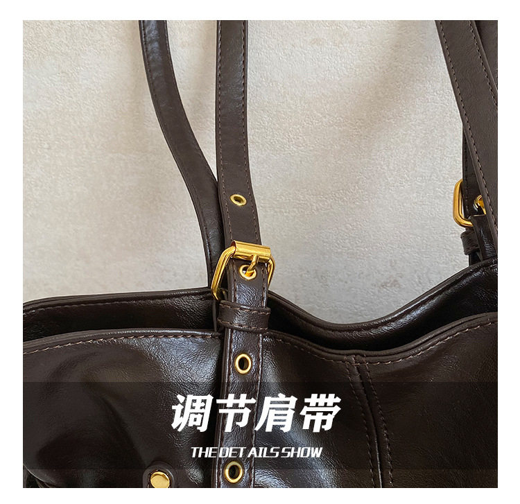 Túi xách tay nữ tote cỡ lớn chất liệu PU khóa cài nắp, đeo vai hai quai — Rượu vang đỏ, màu cà phê, xanh lá cây, đen chi tiết 6