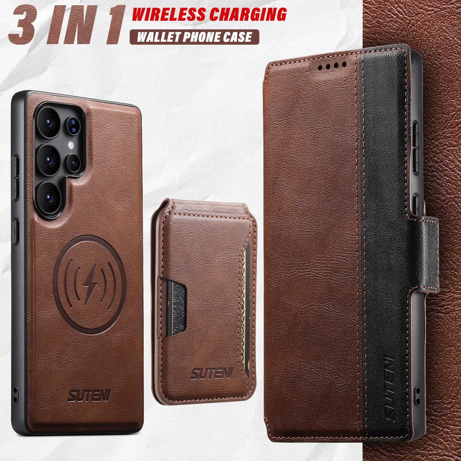 适用三星S25Ultra手机壳苹果17翻盖式磁吸三合一支架插卡钱包皮套