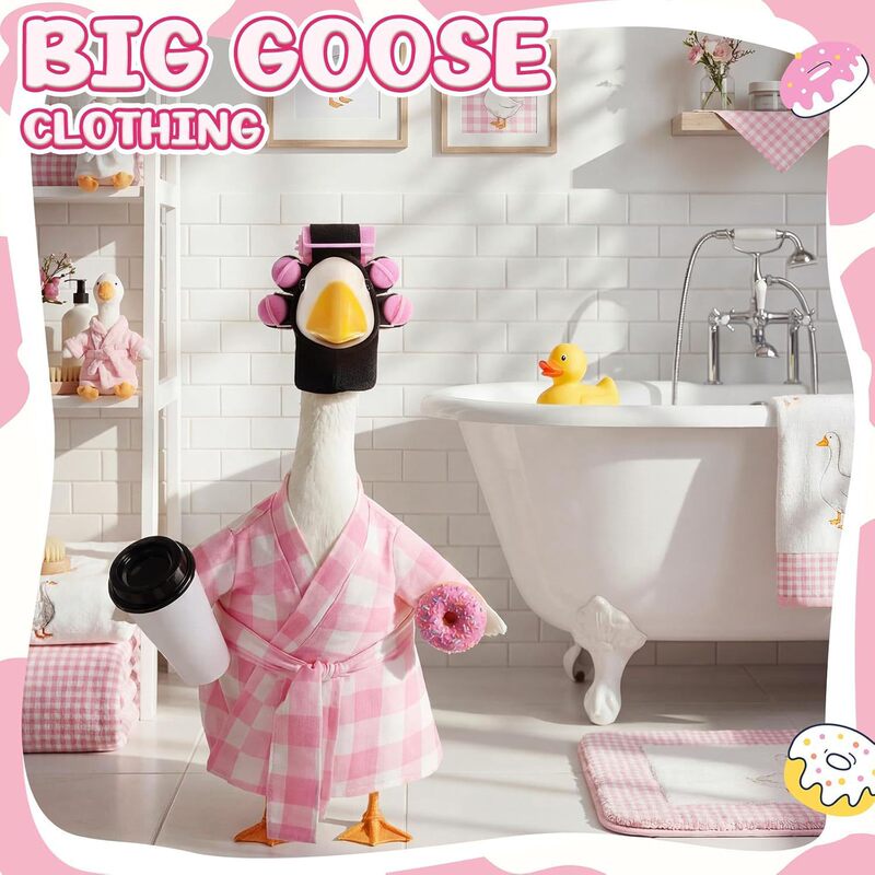 Cross-Border New Product: Large White Goose for Garden Decoration, Plaid Bathrobe Paired with Coffee Cup and Donut for Outdoor Garden Decoration Cross-Border New Product: Large White Goose for Garden Decoration, Plaid Bathrobe Paired with Coffee Cup and Donut for Outdoor Garden Decoration