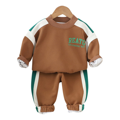 2024 Spring Dongdong Children's Clothing Letter Contrast Color Two-Piece Set Sports Kids Outfit 0-5 Years Old Two-Piece Wholesale