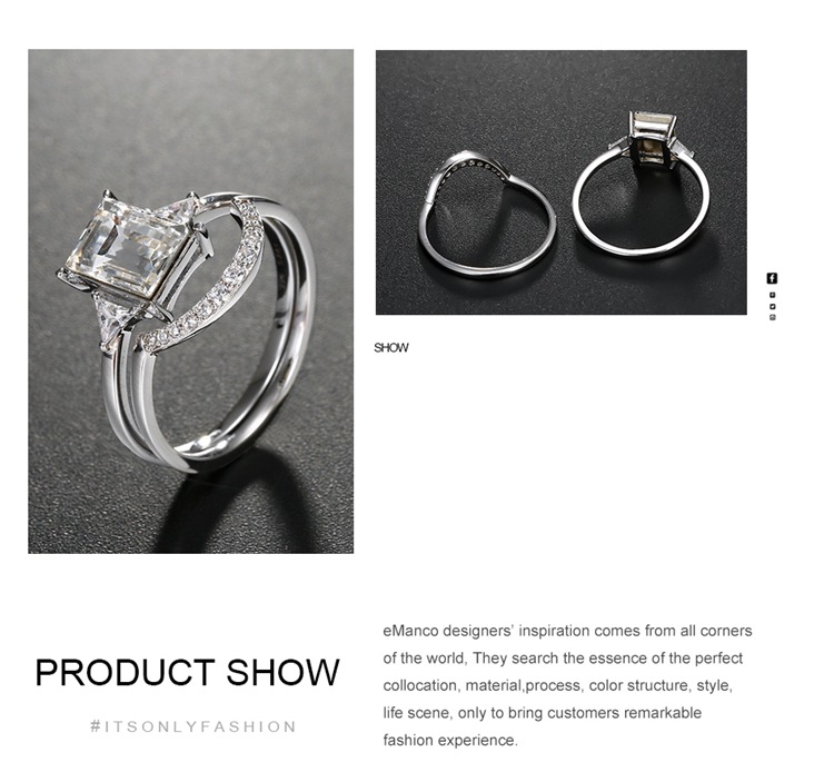 New 925 Silver Fashion Simple Diamond Geometric Ring display picture 5