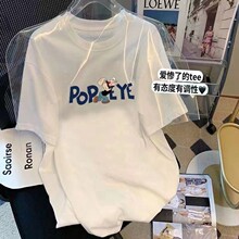 新疆重磅纯棉短袖T恤女夏季新款减龄卡通设计感印花白色打底上衣