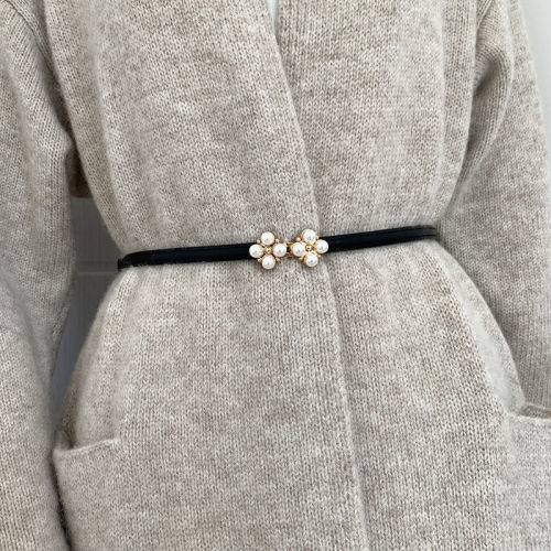 Four-leaf clover pearl belt decorated with skirt waist fashionable thin belt matte Korean style ins style adjustable belt