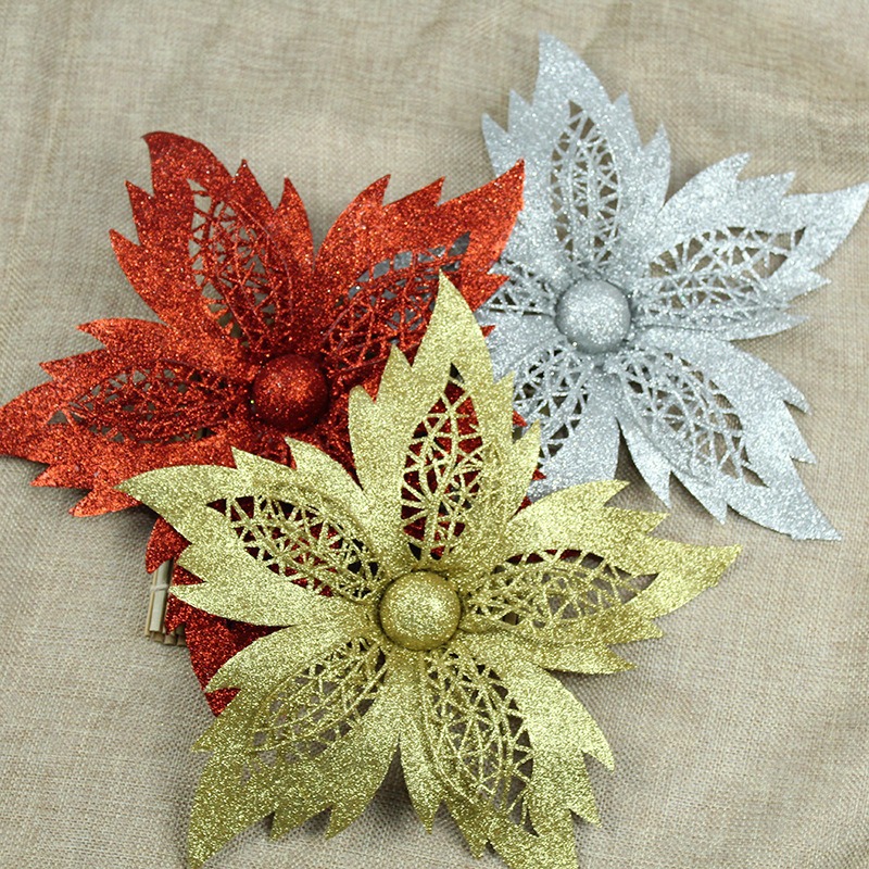 Decoración del árbol de Navidad flores de Navidad flores de polvo de oro regalos de Navidad accesorios de guirnaldas de Navidad