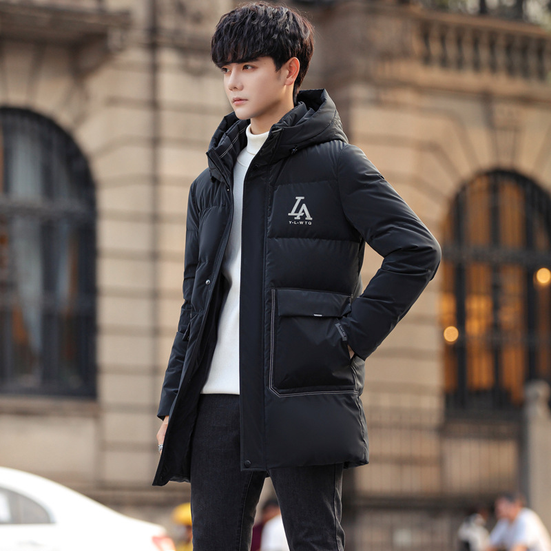 2025 Cross-Border Winter New Thickeneded down Jacket Men's Mid-Length Casual White Duck down Warm Hooded Youth Jacket