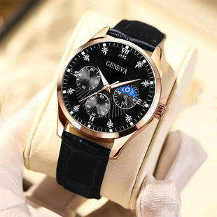 Fashion blue light glass men's business watch steel band quartz watch multi-functional digital scale three-eye watch wholesale