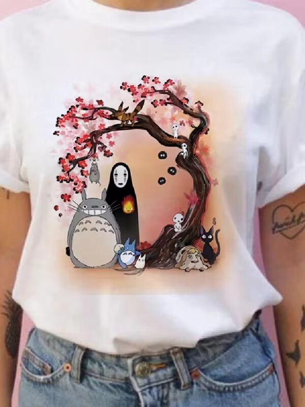 Summer Women's Short-Sleeve Ghibli Studio T-Shirt Harajuku Kawai Totoro Comfortable Casual T-Shirt European and American Style Summer Women's Short-Sleeve Ghibli Studio T-Shirt Harajuku Kawai Totoro Comfortable Casual T-Shirt European and American Style