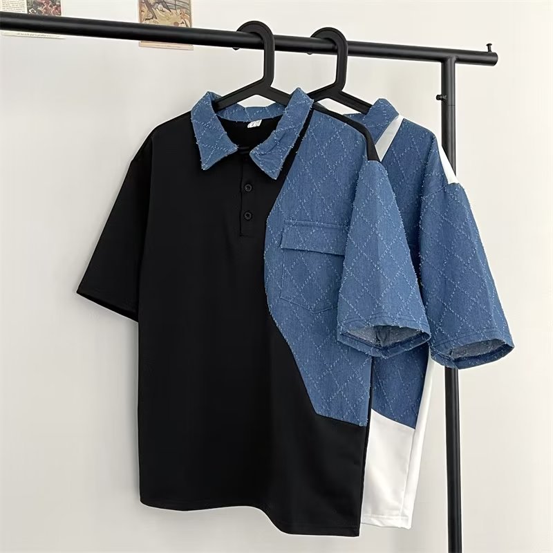 2024 nuevo verano estudiantes solapa ins camiseta de manga corta para hombres versión coreana suelta camisa POLO de cinco puntos camiseta