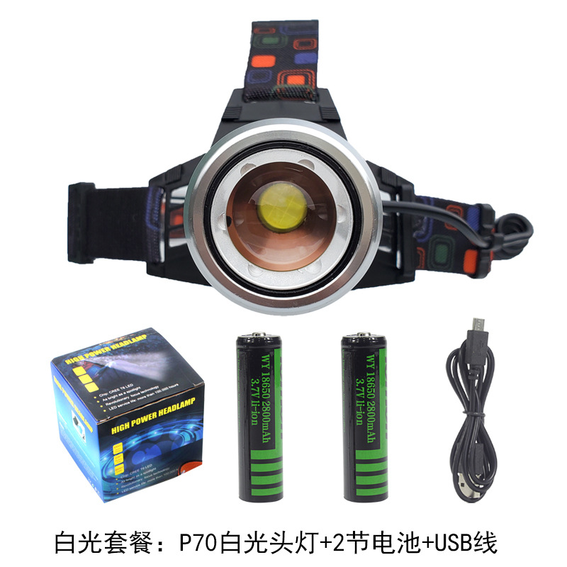 Personalizado P70 fuerte iluminación personalizada LOGO impresa recargable iluminación montada en la cabeza LED lámpara personalizada