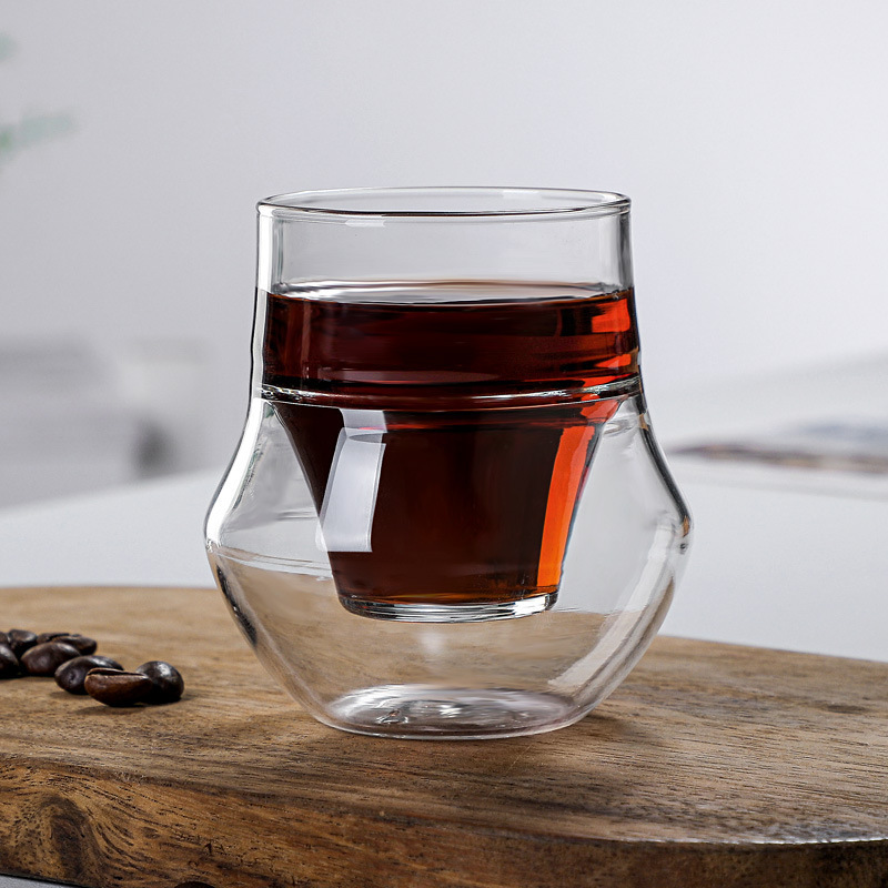 New Single-Mouth Double-Layer Glass Coffee Cup Small Capacity 80ml Tea Cup Double-Layer Upper Single Lower Double-Layer Cup